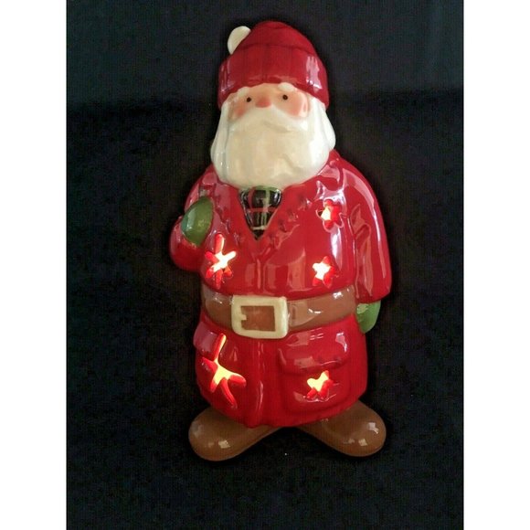 Xmas Hallmark Candle Tea Light Holder Old World Woodland Country Santa Claus 7" - Picture 2 of 4